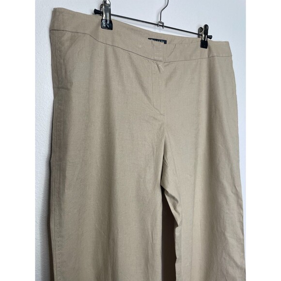 Tahari Dress Pants Womens 12 Tan Linen Cotton Wide Leg Stretch Mid Rise Career - Picture 2 of 12